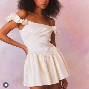 LoveShackFancy Cream Pleated Tie Front Mini Dress